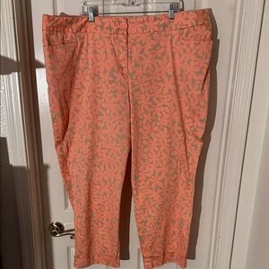 Lane Bryant Size 26 Khaki and Peach Floral Ankle Pants